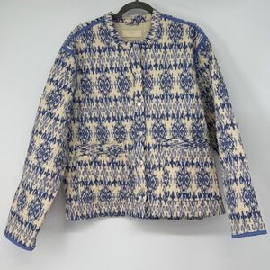 BlankNYC Blue Ikat Quilted Cotton Jacket Womens Large Snap Front Coat